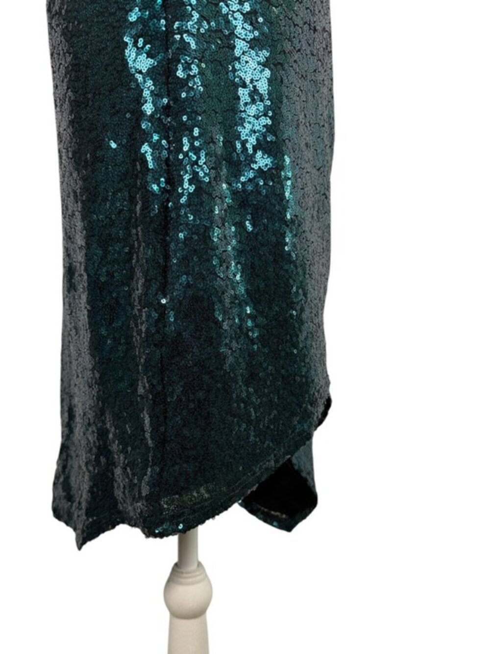 Lulu's Teal Sequin Spaghetti Strap Cocktail Dress L | Asymmetrical Hem - Picture 6 of 11